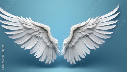 white angel wings realistic 3d on light blue background © Heaven