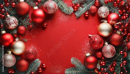 red background with christmas balls frame
