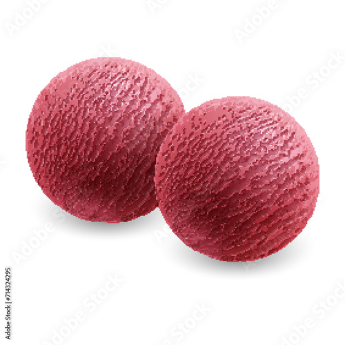 Two red scoops of cold sweet ice cream or gelato in assortment isolated on white background