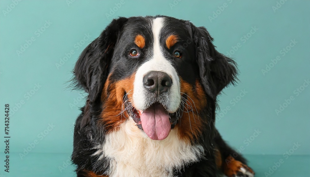 funny bernese mountain dog on color background