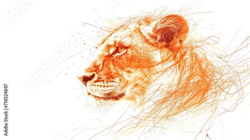  a drawing of a lion's head with long hair on it's head and a white background with orange highlights on the top of the lion's head.