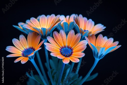 Vibrant Blue and Orange Flower Plant on Black Background with Blue Border AI Generated