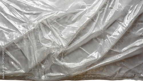 transparant wrinkled plastic white plastic or polyethylene bag texture macro white background photo