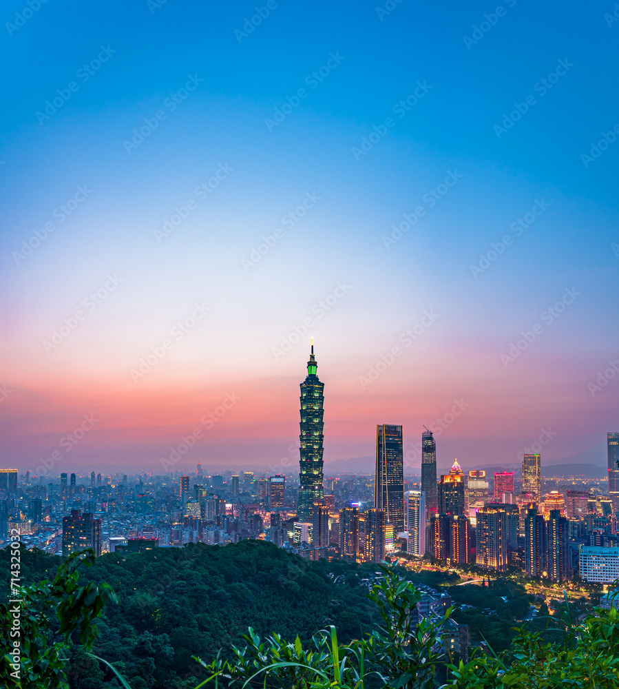 Skyline of Taipei city at night.