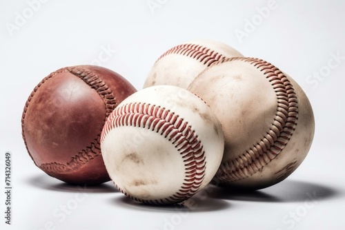 Baseballs near base on white background. Sports gear. Generative AI