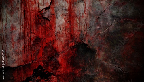 black blood red grunge or horror background old rough concrete distressed texture the wall of the building with cracks close up crushed broken damaged surface creepy spooky halloween concep photo