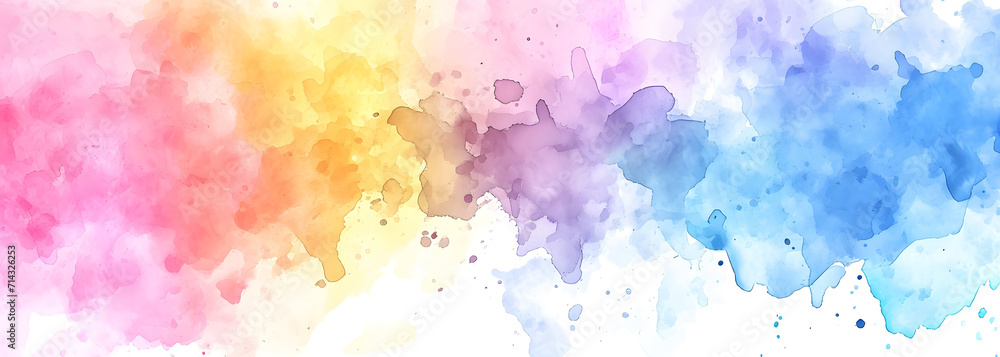 Abstract colorful rainbow colors watercolor splash brushes texture illustration background banner panorama art paper - Creative Aquarelle painted, isolated on white, canvas for design, hand drawing
