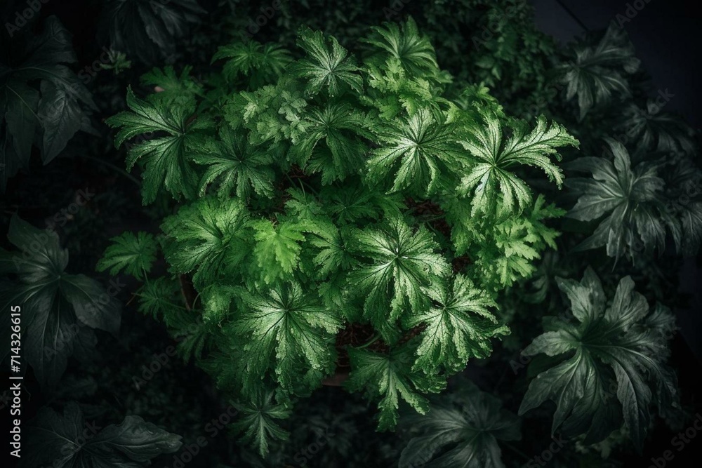 Overhead view of a plant indoors. Generative AI