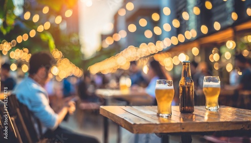 bokeh background of street bar beer restaurant outdoor in asia people sit chill out and hang out dinner and listen to music together in avenue happy life work hard play hard 
