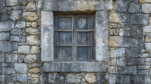  a stone building with a window and bars on the side of the building and a cat sitting on the window sill in front of the window of the building.