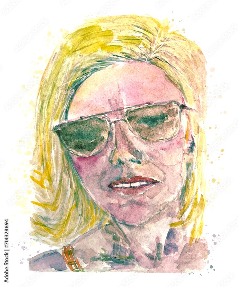custom made wallpaper toronto digitalPortrait woman with sunglasses, watercolor illustration