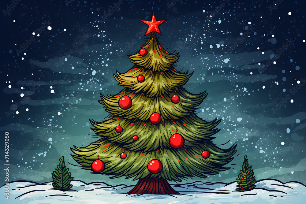 Obraz premium Card with Christmas tree. Generative AI