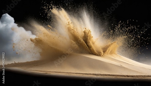 sand flying explosion golden sand wave explode abstract sands cloud fly yellow colored sand splash throwing in air white background high speed shutter throwing freeze stop motion
