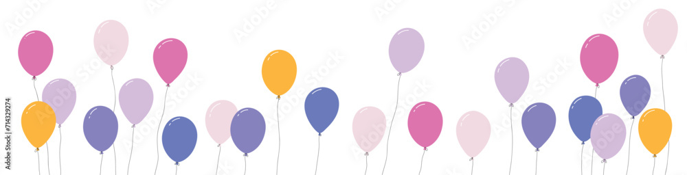 Colorful balloon bunch for birthdays and parties. Blue cartoon balloons with ropes, festive atmosphere. Flat vector illustration isolated on white background.