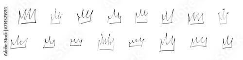 Hand drawn crown doodle, abstract sketch style with brush and crayon lines. icon for queen, king, and princess themes. Flat vector illustration isolated on white background.