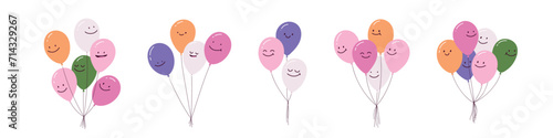 Fun Simple doodle balloon, smiling characters child friendly. Flat vector illustration isolated on white background.