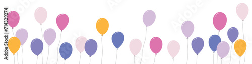 Colorful balloon bunch for birthdays and parties. Blue cartoon balloons with ropes, festive atmosphere. Flat vector illustration isolated on white background.