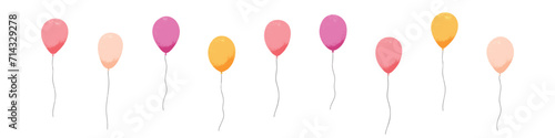 Cartoon balloon bundle with ropes. For birthday celebrations and festive decorations. Flat vector illustration isolated on white background.