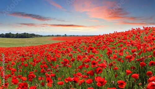 banner with red poppy flower field symbol for remembrance memorial anzac day