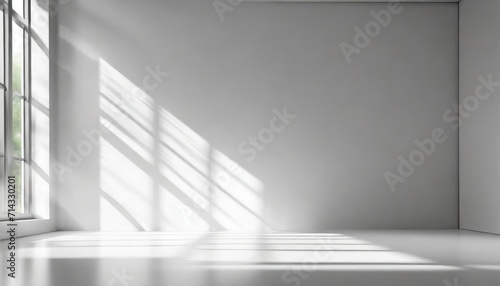 abstract white studio background with shadows of window empty 3d room display product with blurred backdrop
