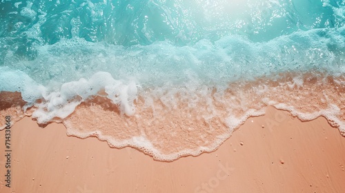 Abstract sand beach from above with light blue transparent water wave and sun lights, summer vacation background concept banner with copy space, natural beauty spa outdoors © Orxan