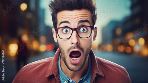 Shocked man with glasses eavesdropping AI Generated photo