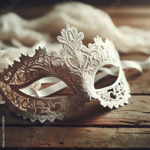 Lace Elegance: Intricate Mask Adorned on a Stylish Table