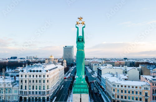 Freedom Monument known as Milda, located in the centre of Riga, the capital of Latvia photo