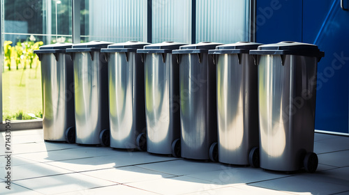 Three full dustbins for sorting trash on the backyard