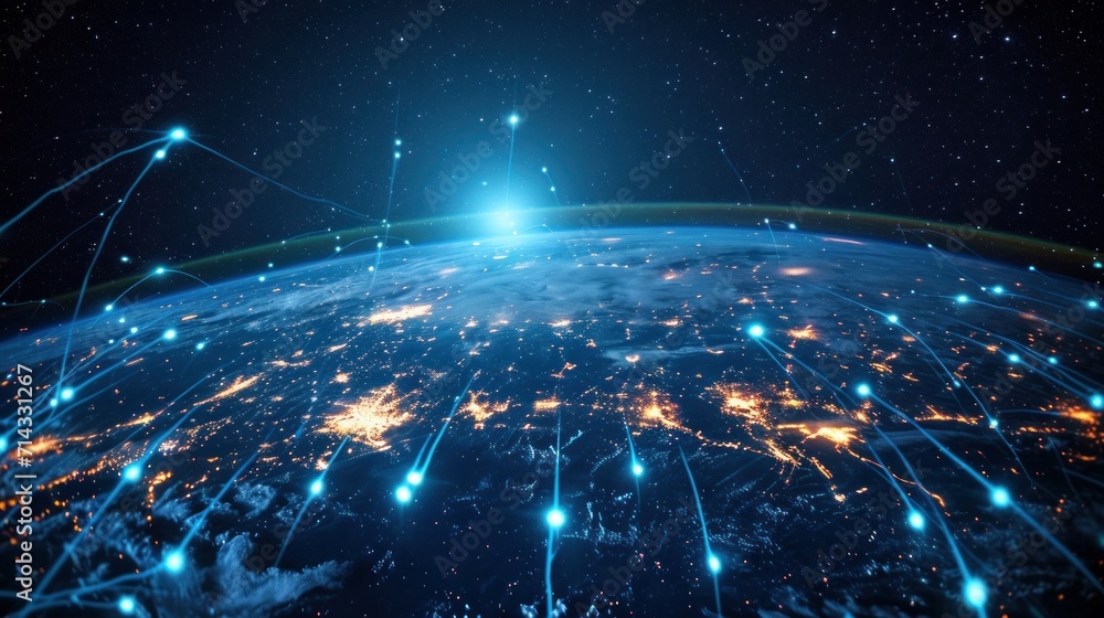 Communication technology for internet business. Global world network and telecommunication on earth cryptocurrency and blockchain and IoT Communication technology for internet business. Global world network and telecommunication on earth cryptocurrency and blockchain and IoT