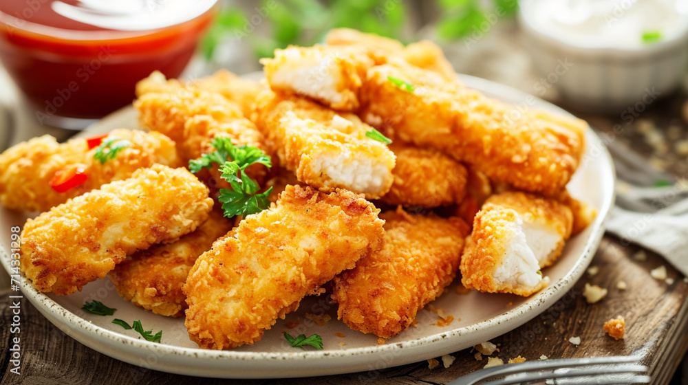 Chicken Alfrado Sticks with mayo dip served in dish , top view. Ai Generative Chicken Alfrado Sticks with mayo dip served in dish , top view. Ai Generative