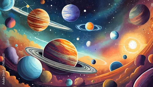 ai generated ai solar system universe galaxy space planets poster background decoration graphic art