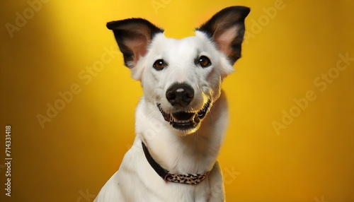 funny andalusian ratonero dog on yellow background