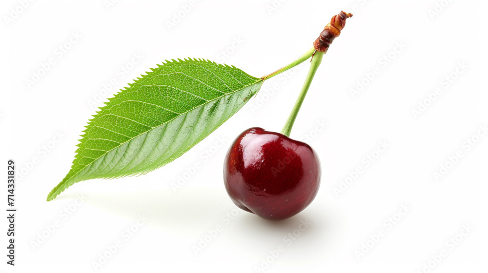 Cherry isolated. Sour cherry. Cherries with leaves on white background. Ai Generative Cherry isolated. Sour cherry. Cherries with leaves on white background. Ai Generative