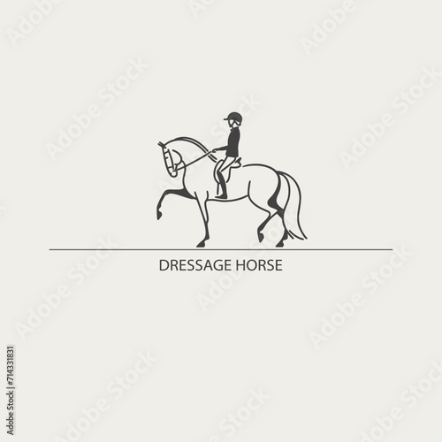 Elegant equestrian dressage icon, brand emblem, vector illustration.