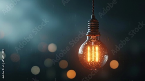 Hanging lightbulb with glowing Patent concept photo