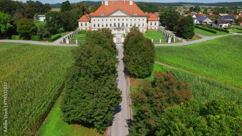 Historic Dornava Mansion in Ptuj, Slovenia. Aerial view photo