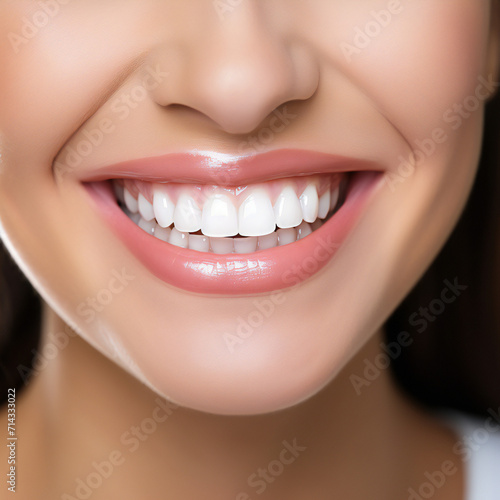 dental care concept for dentists and orthodontist - close up of a woman with a smile and perfect white teeth