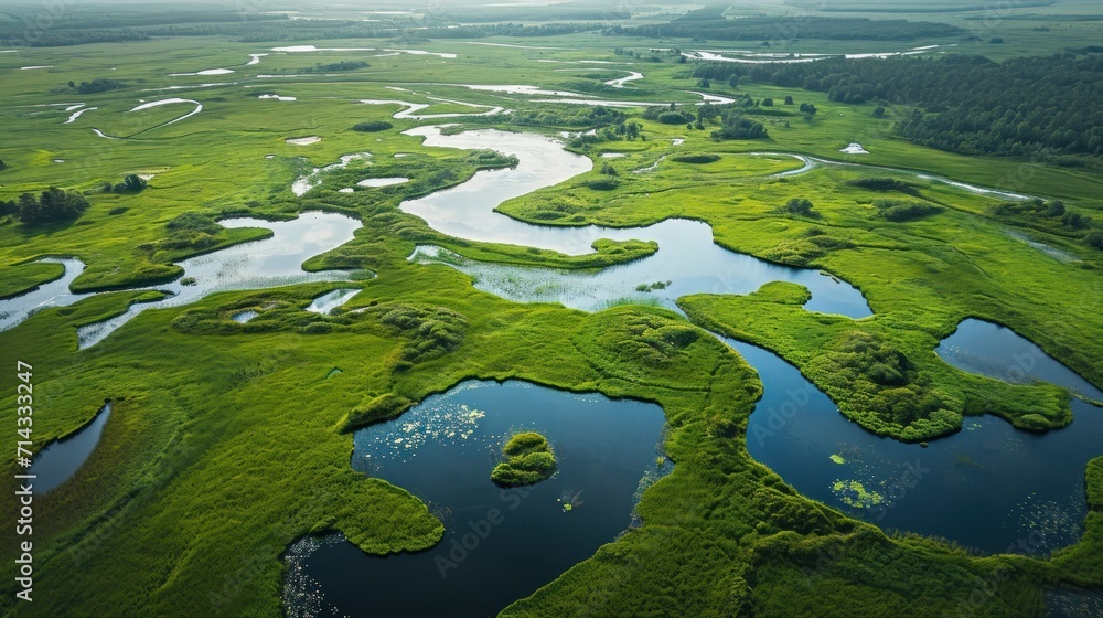 an aerial view of a grassy area with a river running through it and lots of water in the middle of the land and trees on the other side of the land. an aerial view of a grassy area with a river running through it and lots of water in the middle of the land and trees on the other side of the land.