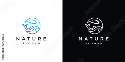 Photography Fish logo design template on circle with leaves