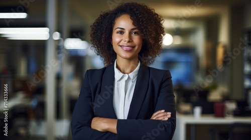 Happy Corporate Business Woman with a Confident Smile in her Professional Workplace AI Generated