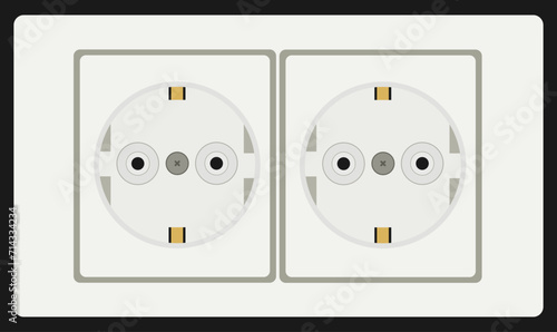 Double electrical outlet vector illustration isolated on white background. Home indoor socket electric power supply. 