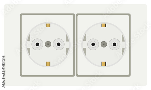 Double electrical outlet vector illustration isolated on white background. Home indoor socket electric power supply. 