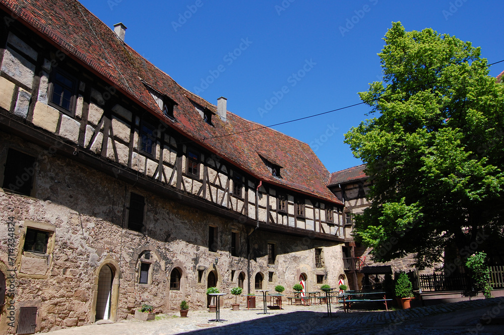 Inner courtyard of the Lichtenberg Castle, considered one of the oldest of Staufer family castles. It is the biggest castle ruin in Palatinate region, Germany