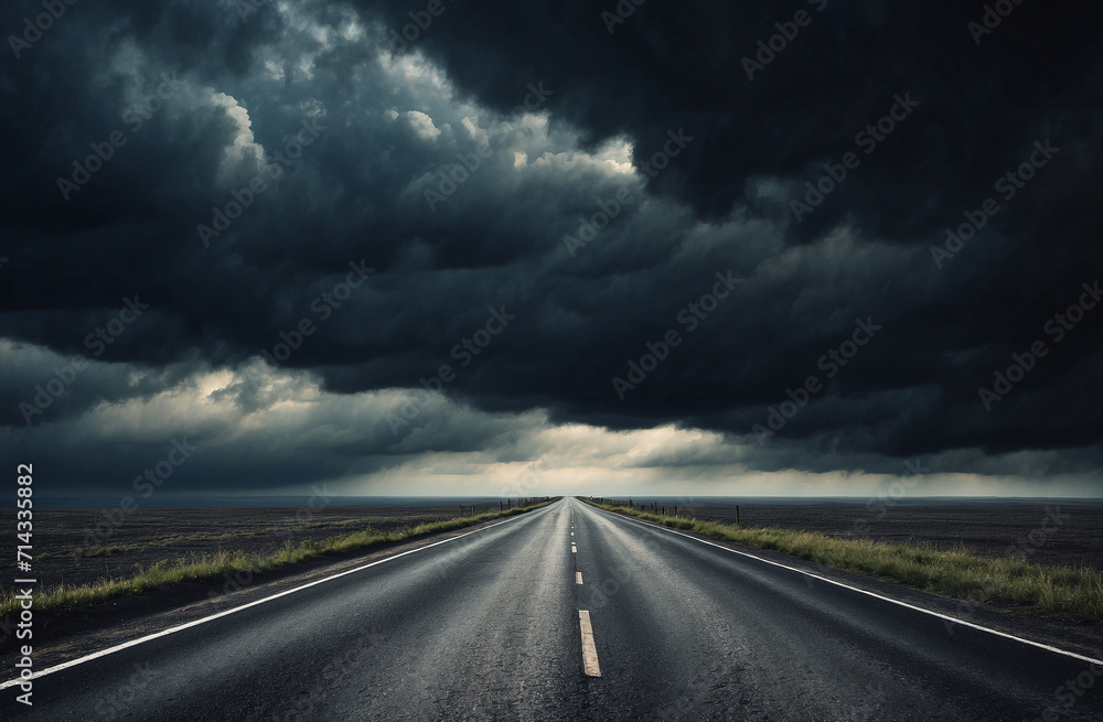 clouds over the road, driving in a dark road, straight road in a stormy weather clouds over the road, driving in a dark road, straight road in a stormy weather