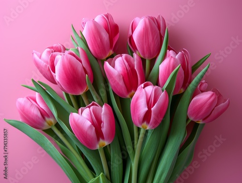 Pink Tulip Bouquet on Pink Background for Mother s Day  Valentine s Day  and Birthday Celebration AI Generated