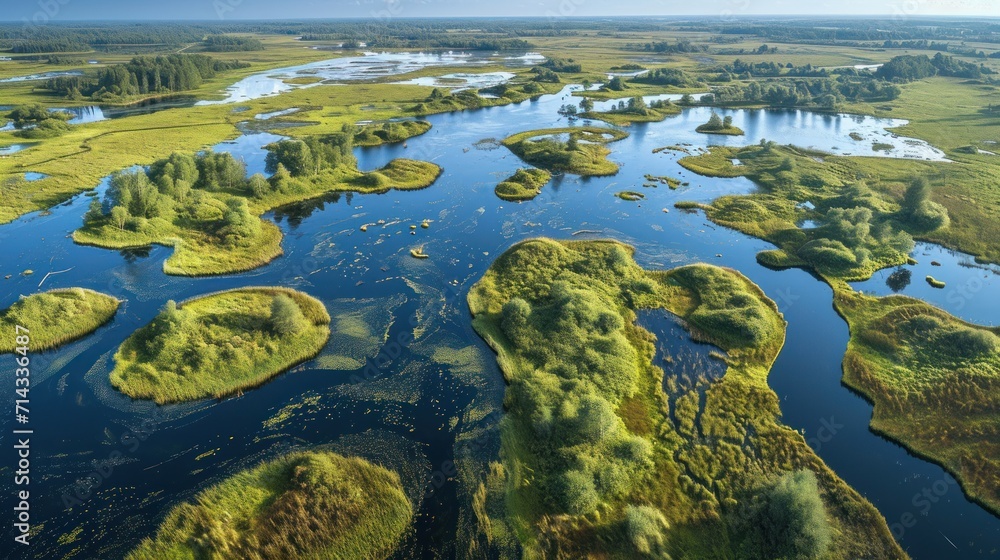 an aerial view of a large body of water surrounded by lush green fields and a large body of water with lots of trees on both sides of the riverbanks. an aerial view of a large body of water surrounded by lush green fields and a large body of water with lots of trees on both sides of the riverbanks.