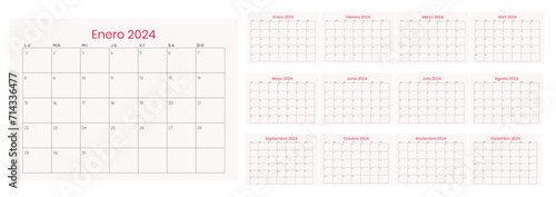 calendario 2024 mensual, grilla cada mes	 photo