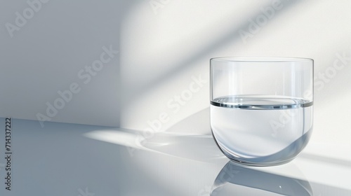  a glass of water sitting on top of a table next to a shadow of a person's shadow on the wall and a shadow of a wall behind it.