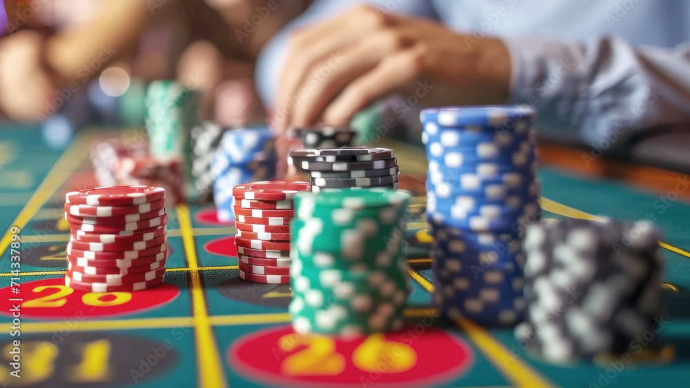 Casino Gaming Table with Stacks of Poker Chips Casino Gaming Table with Stacks of Poker Chips